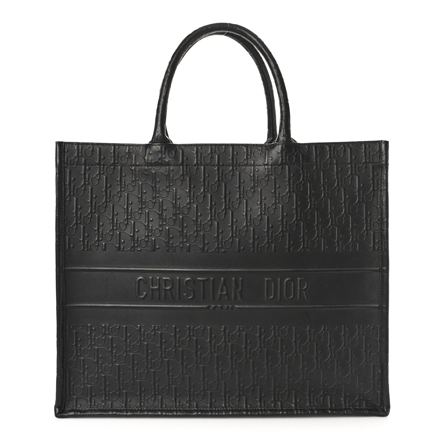 Oblique Calfskin Embossed Large Book Tote Black