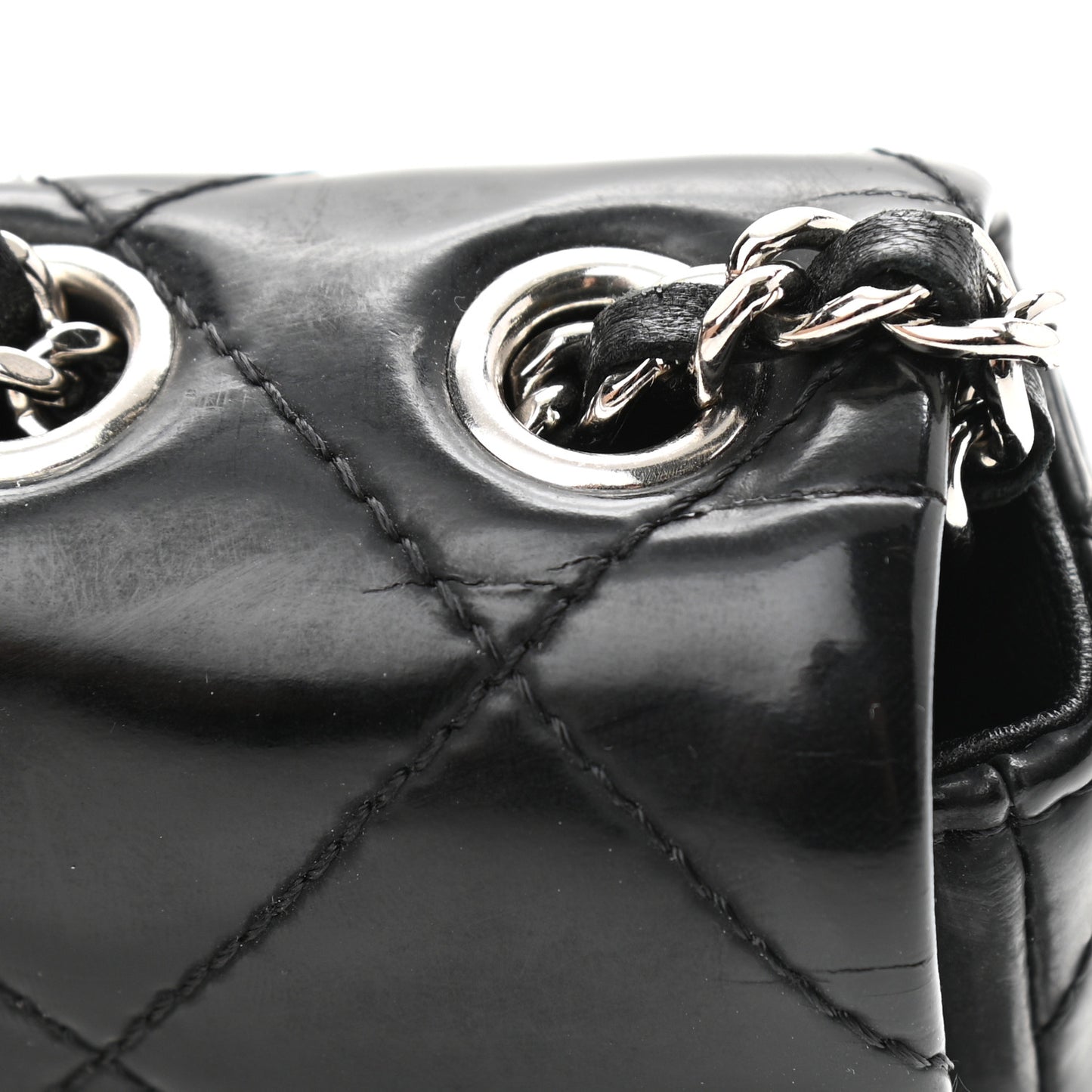 Patent Quilted Mademoiselle East West Flap Black