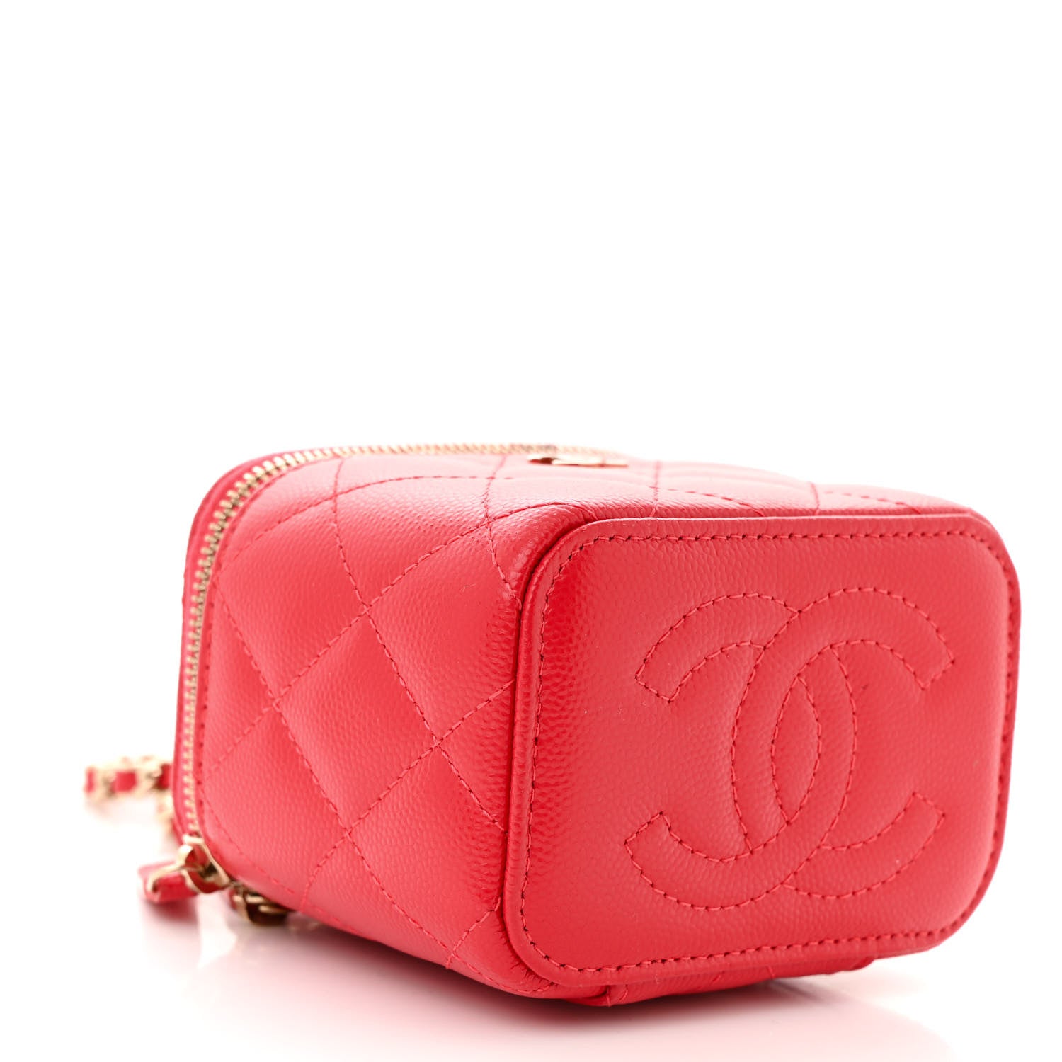 Chanel Caviar Quilted Mini Vanity Case With Chain Red 9 of 12