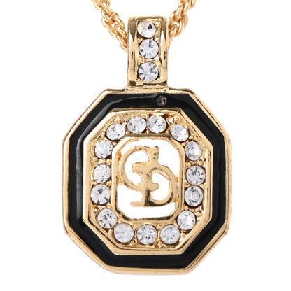 Christian Dior Metal Crystal CD Necklace Gold Black 4 of 5