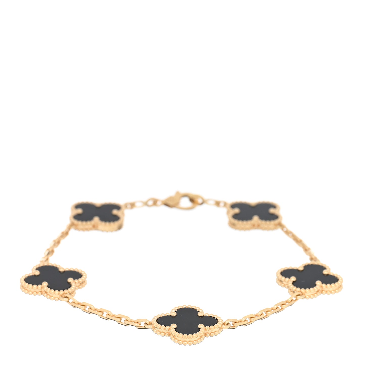 VAN CLEEF & ARPELS 18K Yellow Gold Black Onyx 5 Motifs Vintage Alhambra Bracelet