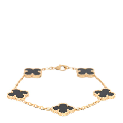 Van Cleef & Arpels VAN CLEEF & ARPELS 18K Yellow Gold Black Onyx 5 Motifs Vintage Alhambra Bracelet 1 of 4