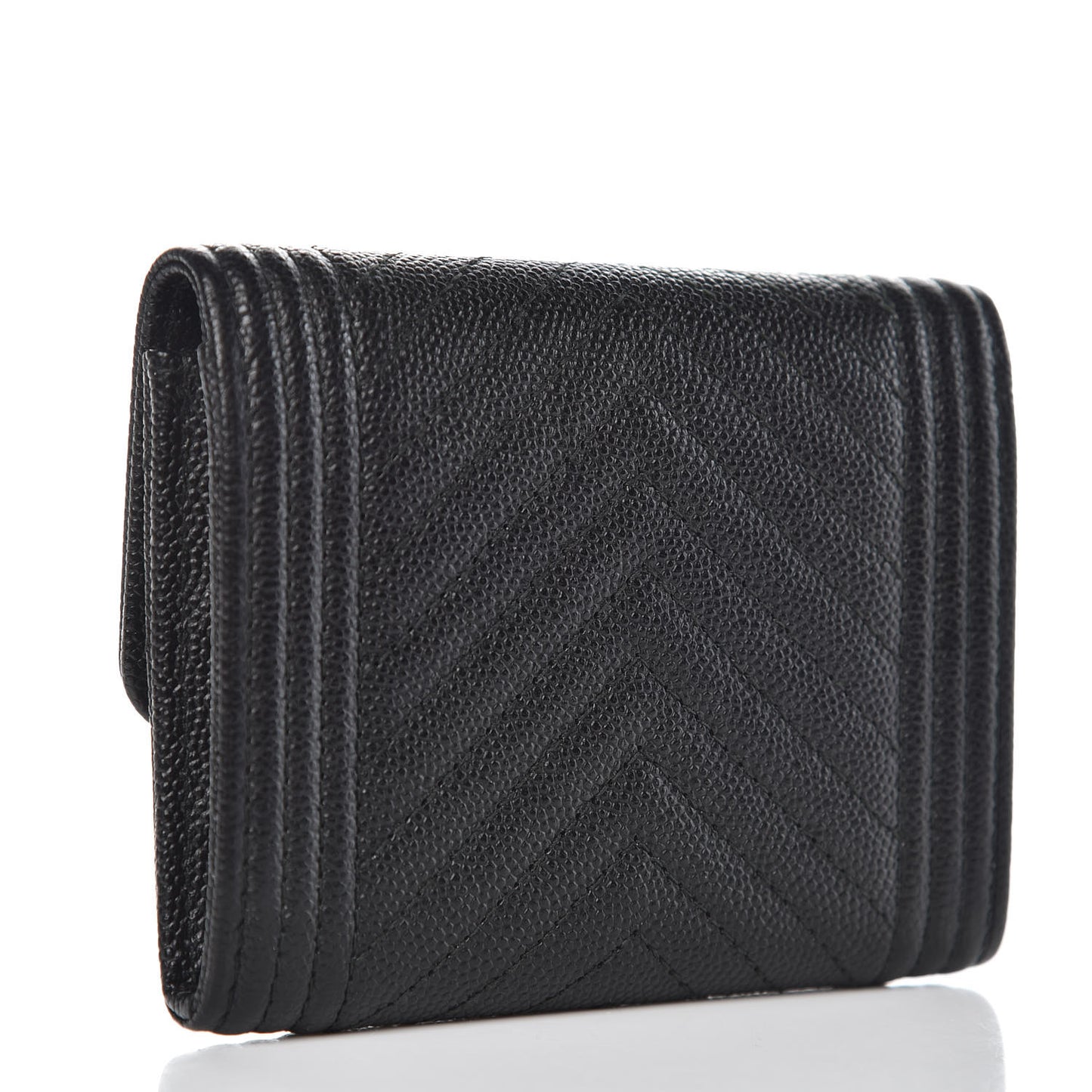 Caviar Chevron Quilted Boy Card Holder Wallet Black
