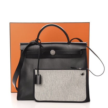 Hermes Toile H Berline Vache Hunter Herbag Zip PM 31 Black Ecru 15 of 15