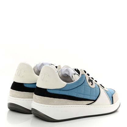 Chanel Suede Fabric Calfskin Womens CC Sneakers 40 Blue Light Gray 4 of 8