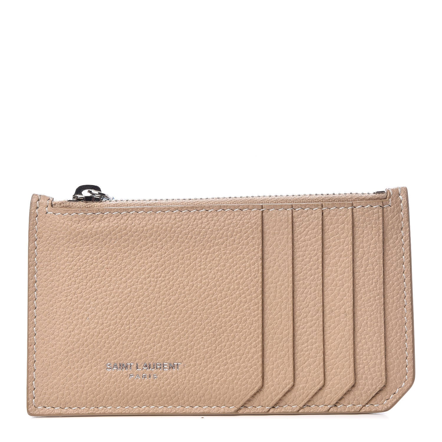 Saint Laurent Grained Calfskin 5 Fragments Zip Pouch Card Holder Nude 1 of 8
