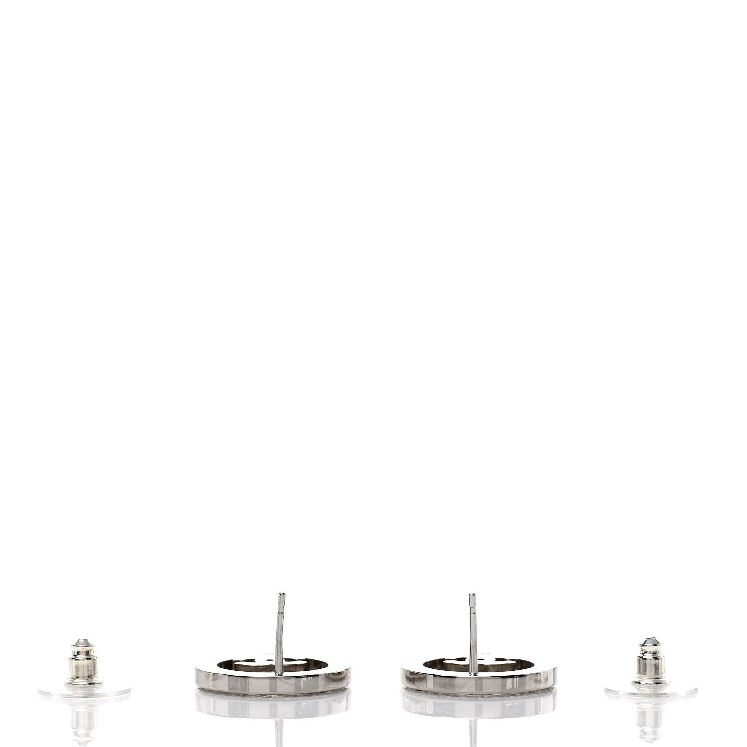 Chanel Crystal CC Round Earrings Silver 3 of 6