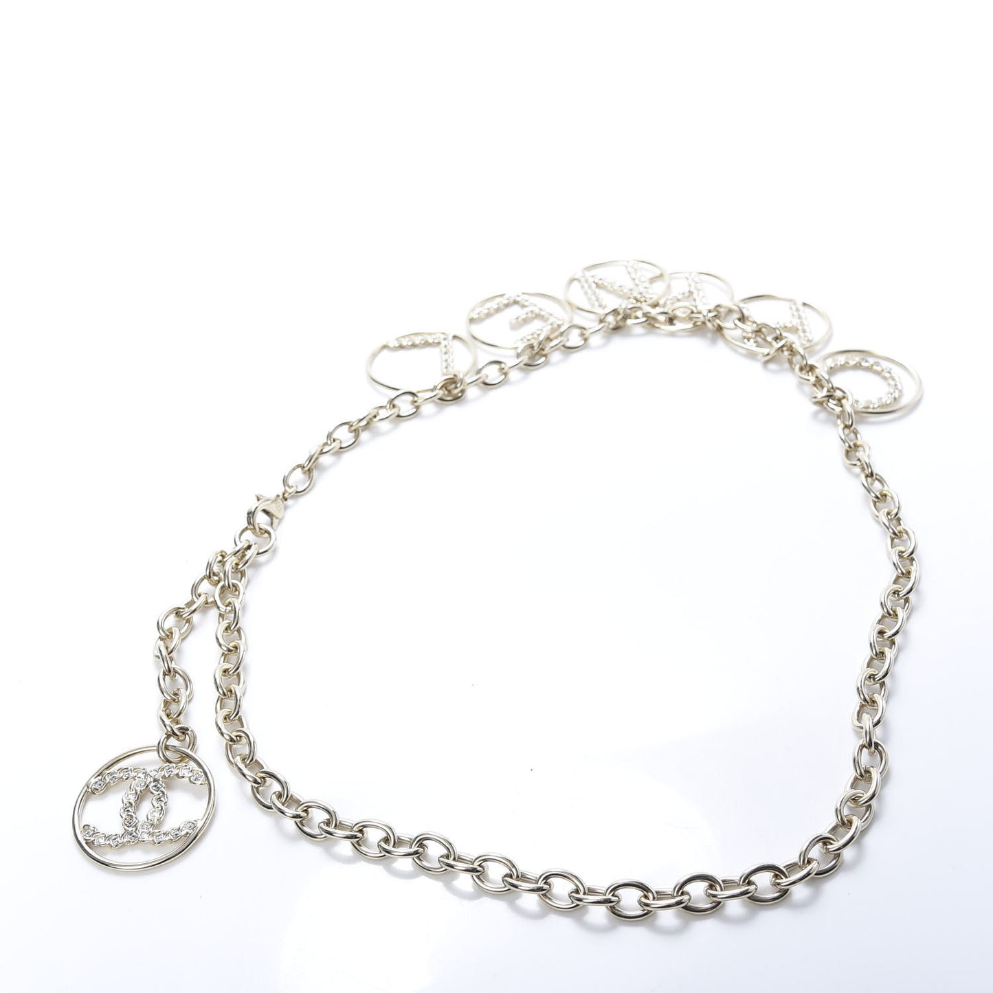 Metal Strass Crystal Chain Logo Belt Gold