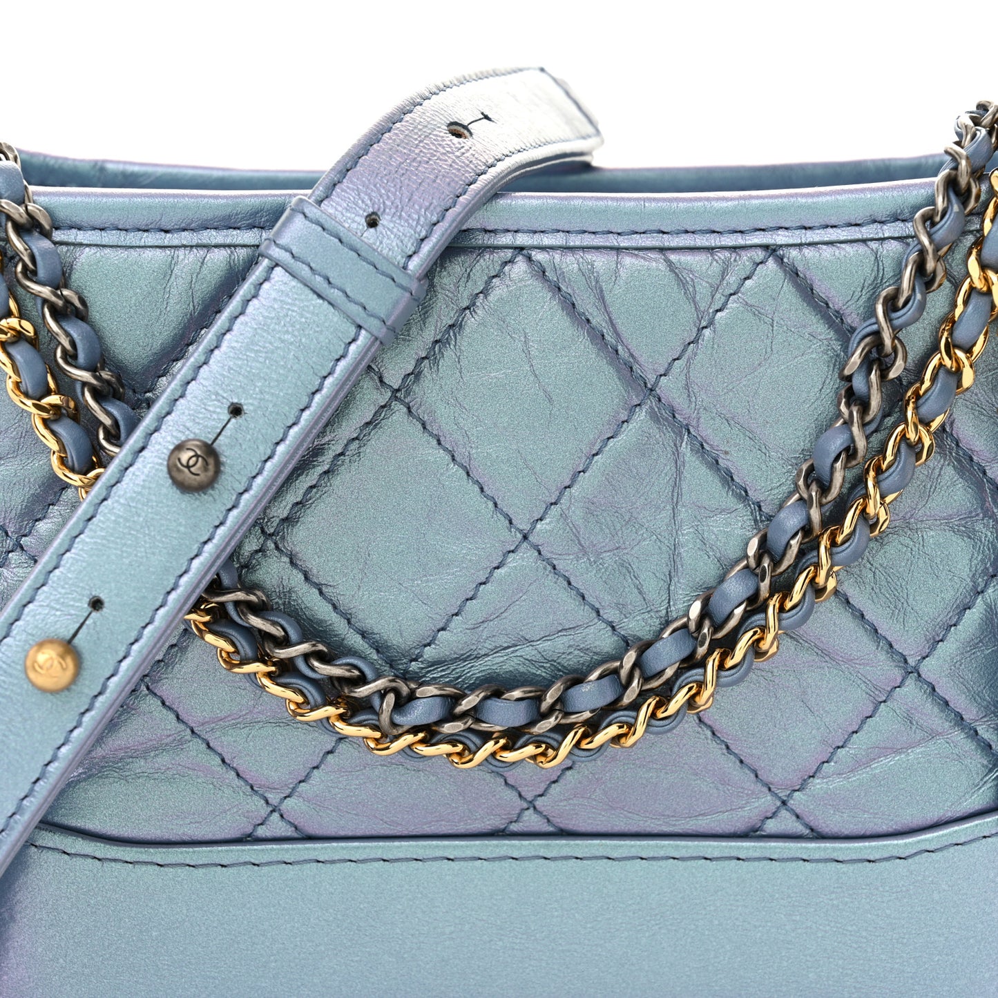 Iridescent Lambskin Calfskin Quilted Small Gabrielle Hobo Blue