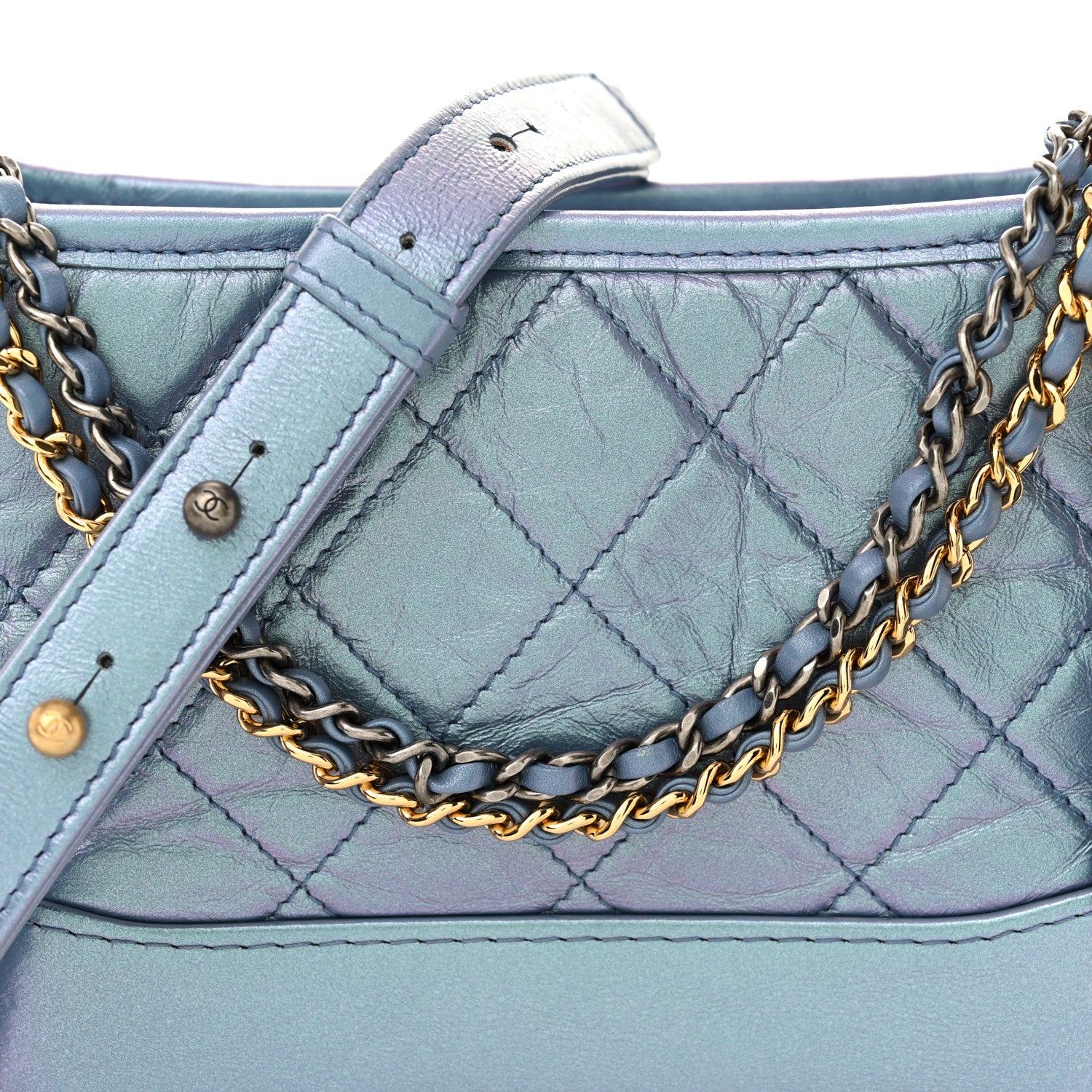 Chanel Iridescent Lambskin Calfskin Quilted Small Gabrielle Hobo Blue 8 of 10