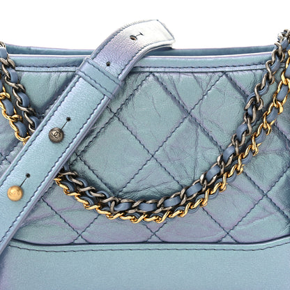 Chanel Iridescent Lambskin Calfskin Quilted Small Gabrielle Hobo Blue 8 of 10