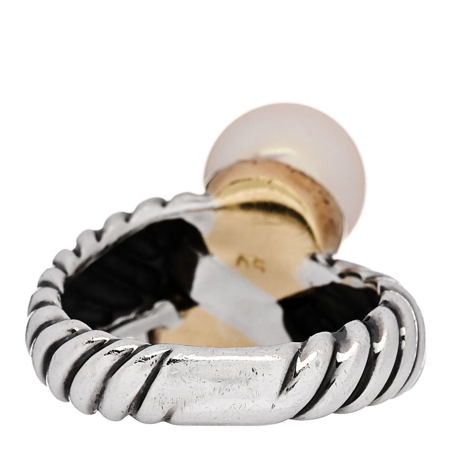 Sterling Silver 18K Yellow Gold Freshwater Cultured Pearl Cable Bypass Ring 52 6