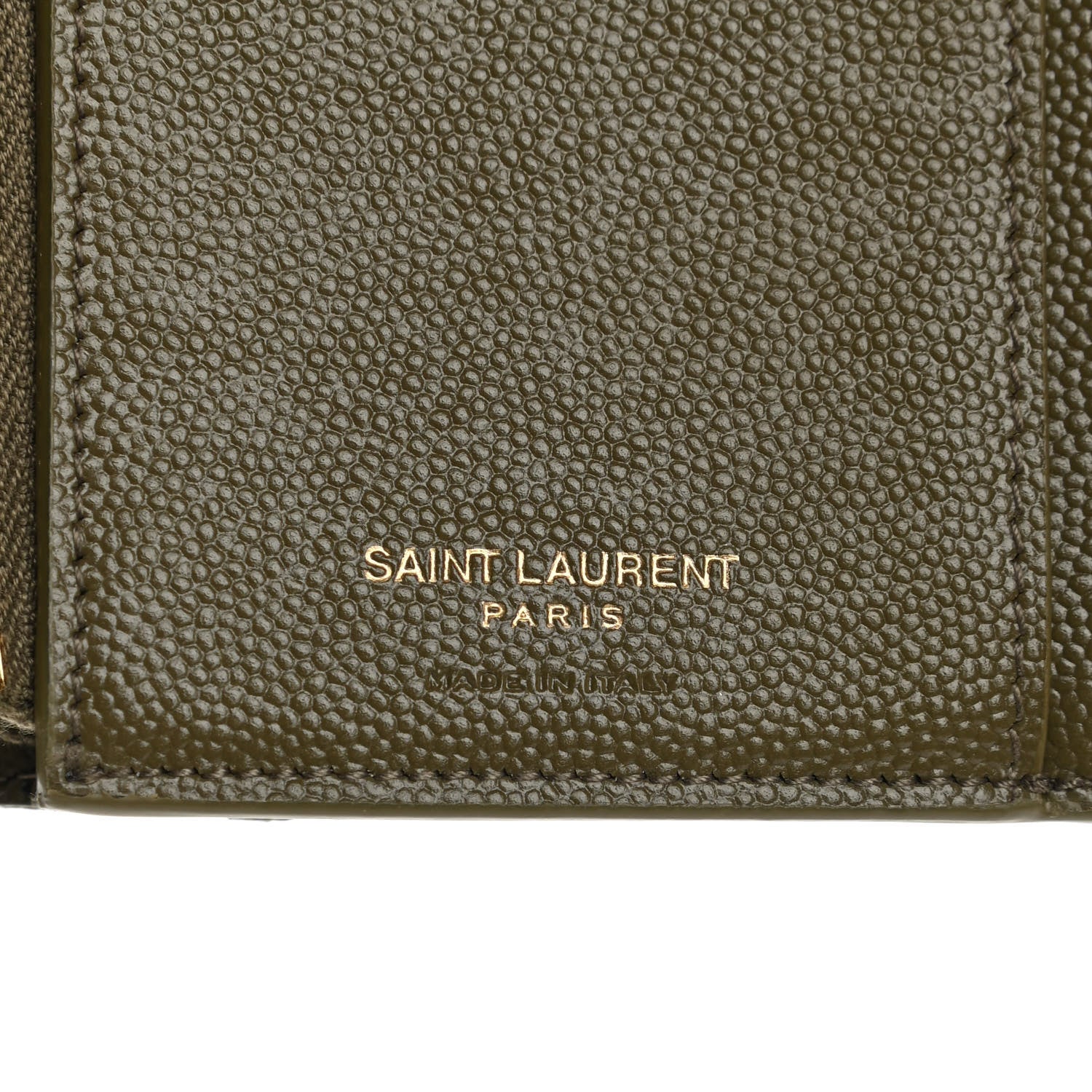 Saint Laurent Grain De Poudre Mixed Matelasse Triquilt Monogram Compact Tri Fold Wallet Vert Kaki 6 of 6