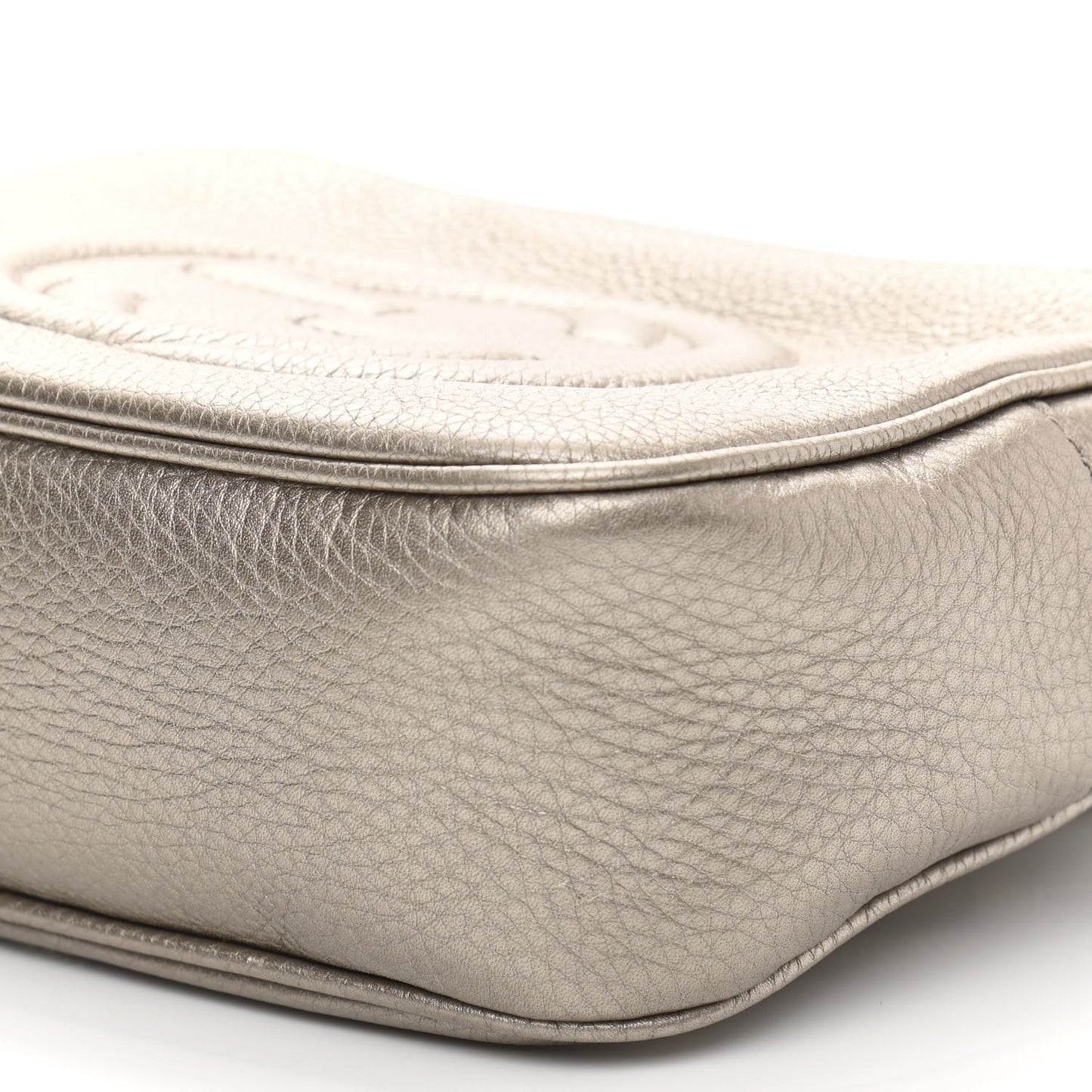 Metallic Pebbled Calfskin Small Soho Disco Bag Golden Beige