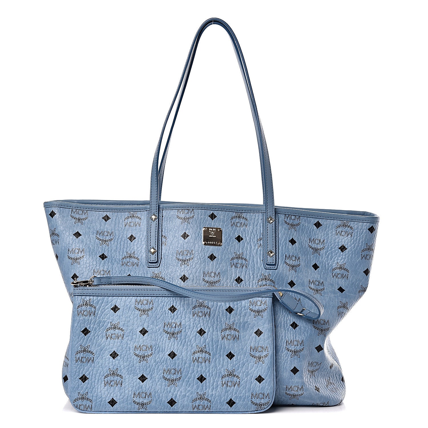 MCM Visetos Medium Anya Zip Top Shopper Tote Blue 3 of 12