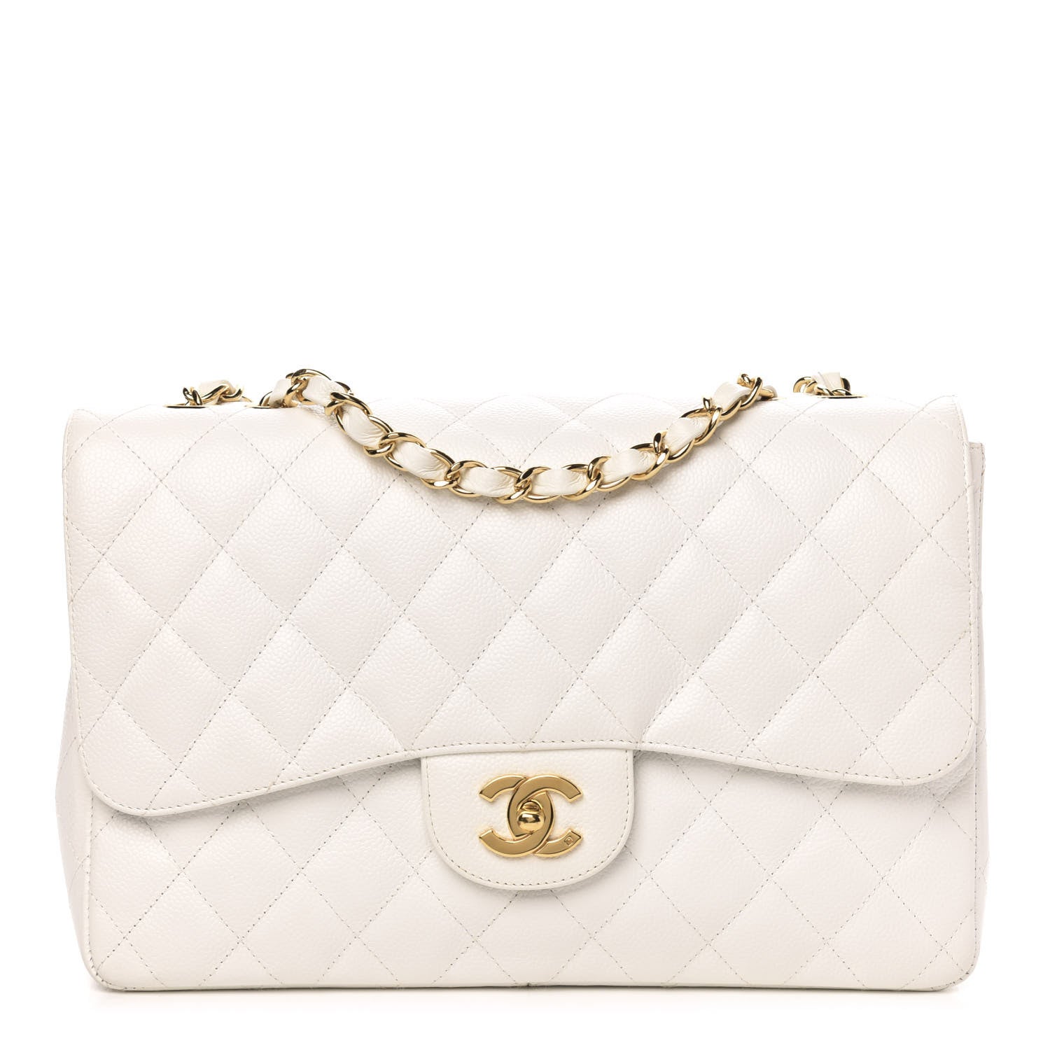 Chanel Caviar Quilted Jumbo Single Flap White 1 of 10