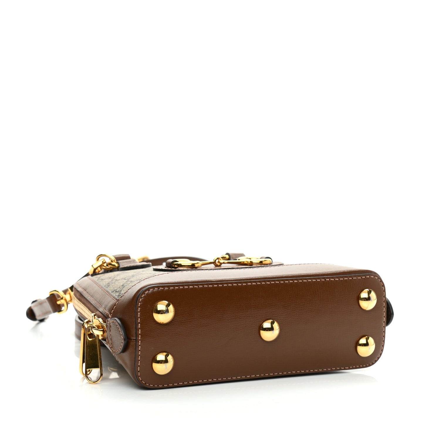 GG Supreme Monogram Azalea Calfskin Mini Horsebit 1955 Top Handle Bag Beige Ebony Brown Sugar