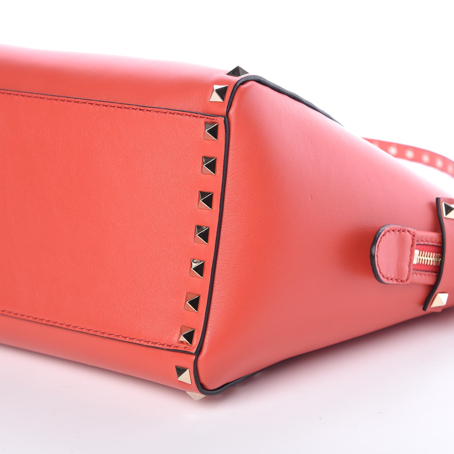 Valentino Garavani Vitello Small Rockstud Double Handle Tote Deep Coral 11 of 11