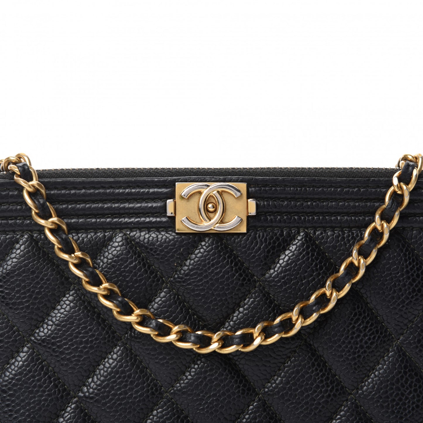 Caviar Quilted Small Boy Clutch With Chain Black