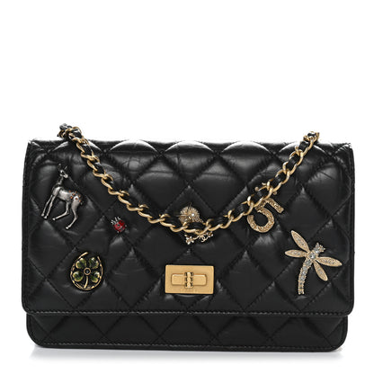 Chanel Aged Calfskin Quilted Lucky Charms 2.55 Reissue Wallet On Chain WOC Black 1 of 11