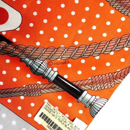 Hermes Silk Clic Clac à Pois Maxi Twilly Orange Gris Perle Blanc 5 of 5