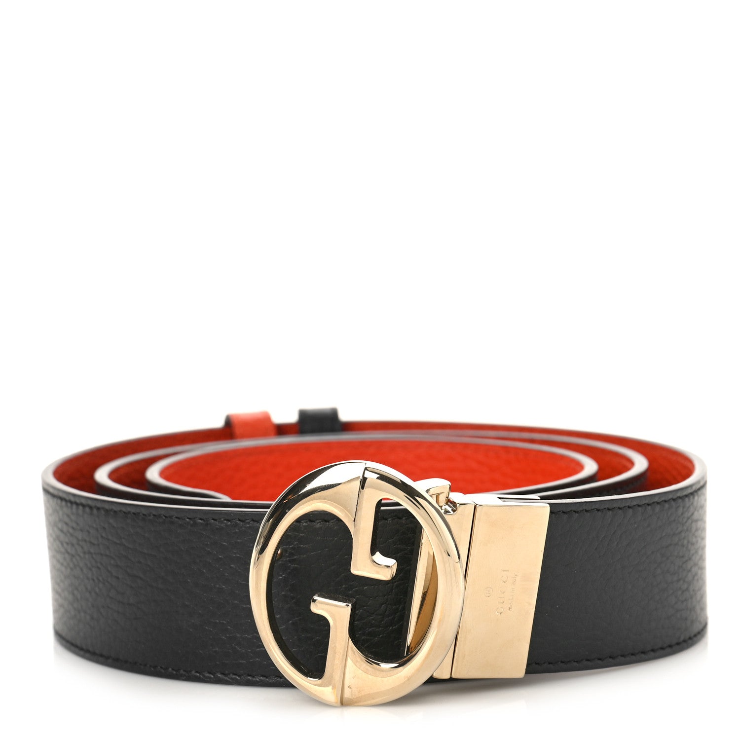Gucci Dollar Calfskin 1973 Reversible Belt 110 44 Black Sun Orange 1 of 3
