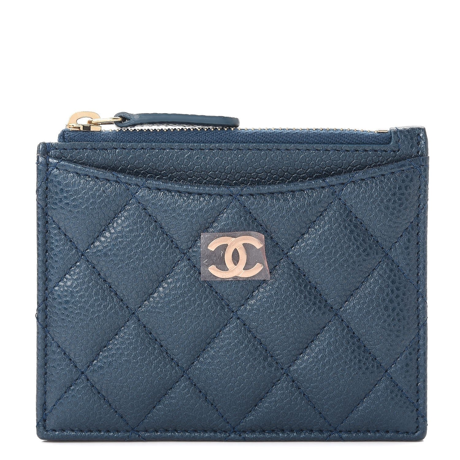 Chanel Metallic Caviar Quilted CC Zip Card Holder Dark Blue 1 of 8