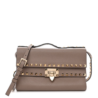 Valentino Garavani Grainy Calfskin Rockstud Double Flap Crossbody Bag Poudre 1 of 10