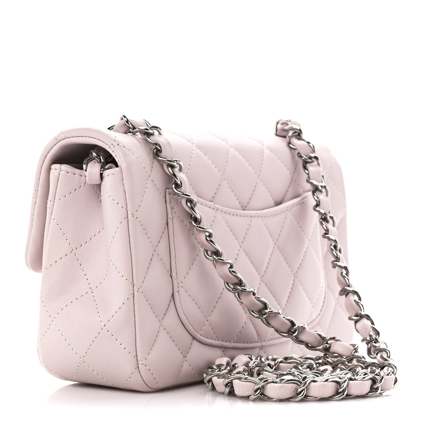Lambskin Quilted Mini Rectangular Flap Light Purple