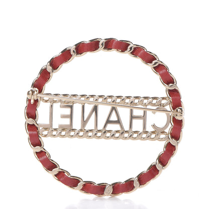 Chanel Lambskin Chain Logo Brooch Red Gold 3 of 5