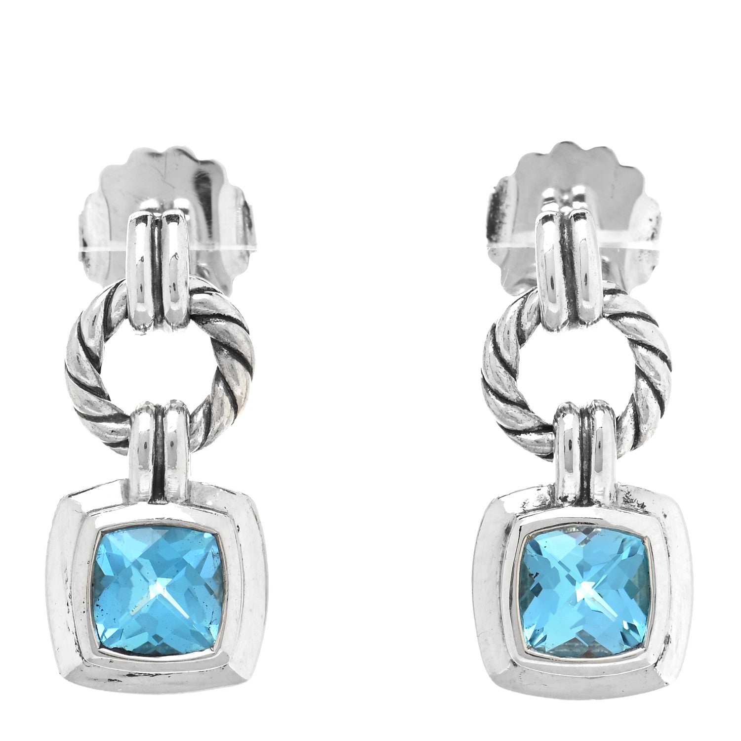 David Yurman Sterling Silver Blue Topaz 7mm Renaissance Drop Earrings 1 of 4