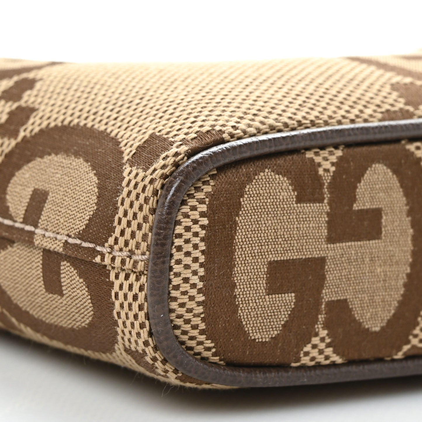 Monogram Jumbo GG Textured Dollar Calfskin Web Wristlet Messenger Bag Camel Ebony New Acero
