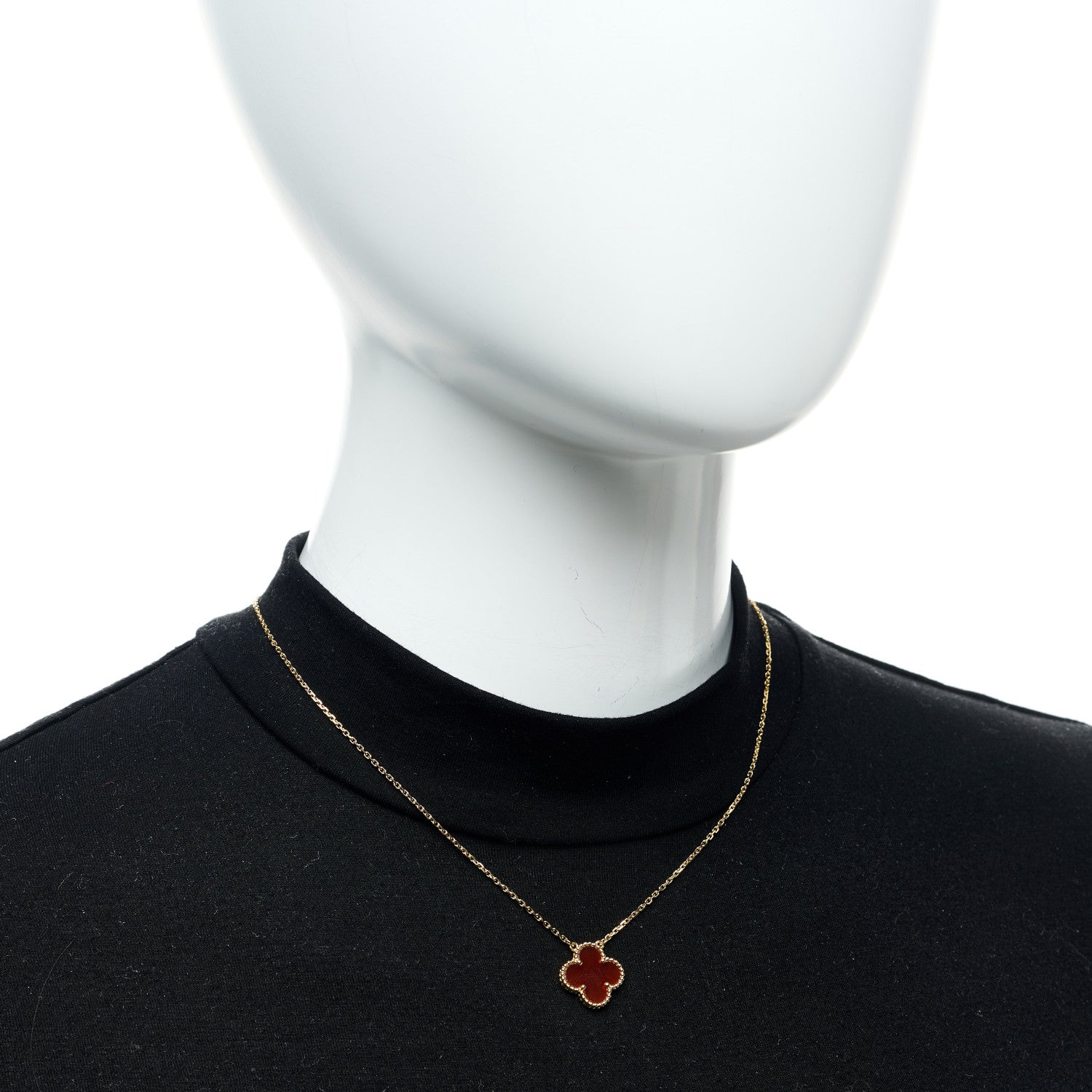 Van Cleef & Arpels 18K Yellow Gold Carnelian Vintage Alhambra Pendant Necklace 2 of 7