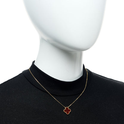 Van Cleef & Arpels 18K Yellow Gold Carnelian Vintage Alhambra Pendant Necklace 2 of 7