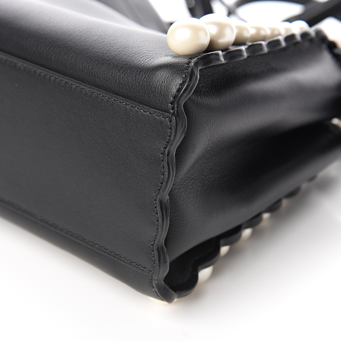 Vitello Seta Shiny Nappa Pearl Scallopped Studded Mini Peekaboo Iconic Satchel Black