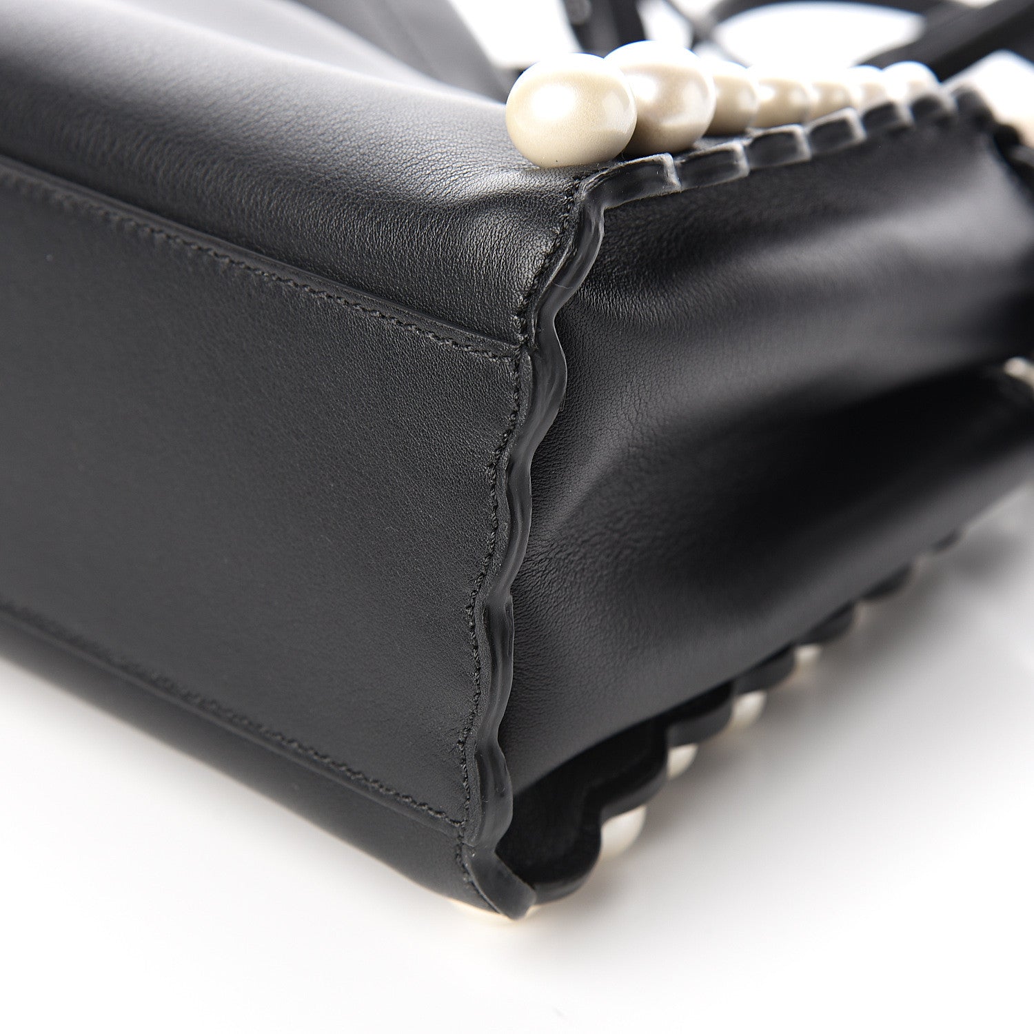 Fendi Vitello Seta Shiny Nappa Pearl Scallopped Studded Mini Peekaboo Iconic Satchel Black 8 of 9