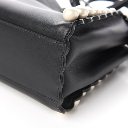 Fendi Vitello Seta Shiny Nappa Pearl Scallopped Studded Mini Peekaboo Iconic Satchel Black 8 of 9