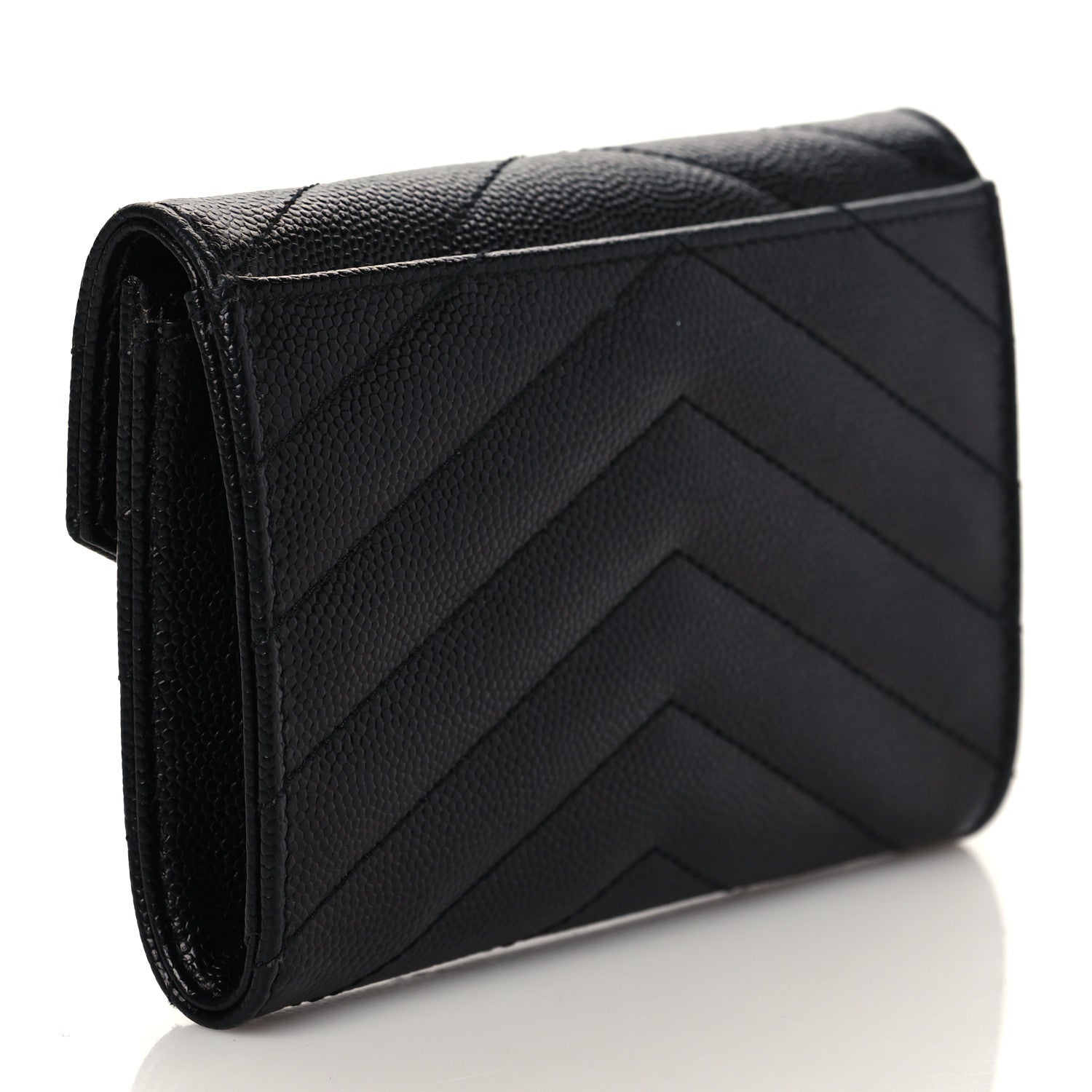 Saint Laurent Grain De Poudre Matelasse Chevron Small Monogram Envelope Wallet Black 3 of 8