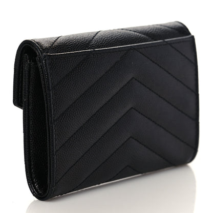 Saint Laurent Grain De Poudre Matelasse Chevron Small Monogram Envelope Wallet Black 3 of 8