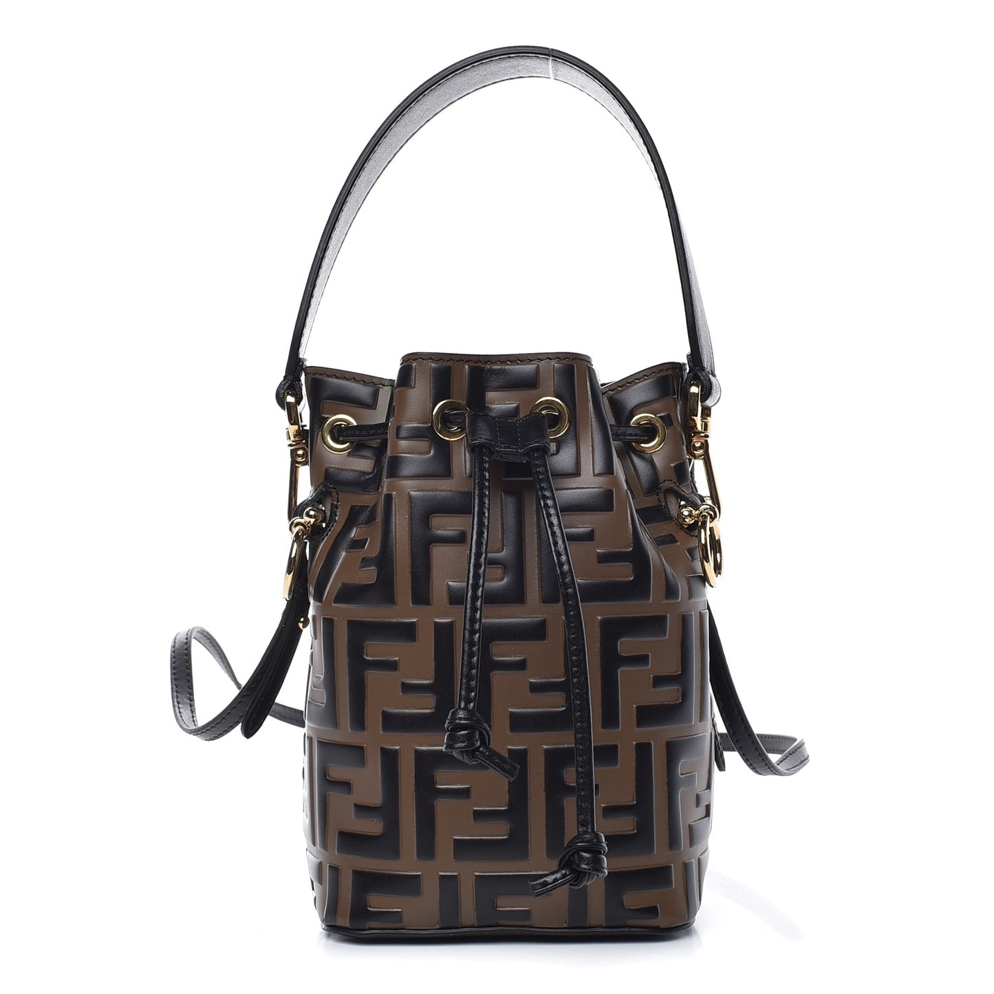 Vitello Liberty F is Fendi Bi-Color FF 1974 Embossed Mini Mon Tresor Bucket Bag Maya Black
