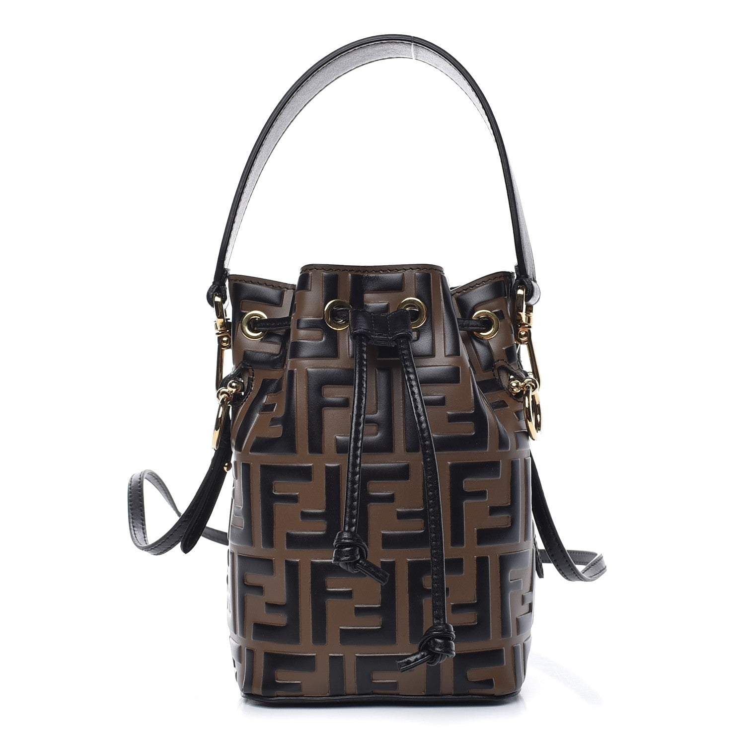Fendi Vitello Liberty F is Fendi Bi-Color FF 1974 Embossed Mini Mon Tresor Bucket Bag Maya Black 1 of 8