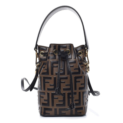Fendi Vitello Liberty F is Fendi Bi-Color FF 1974 Embossed Mini Mon Tresor Bucket Bag Maya Black 1 of 8