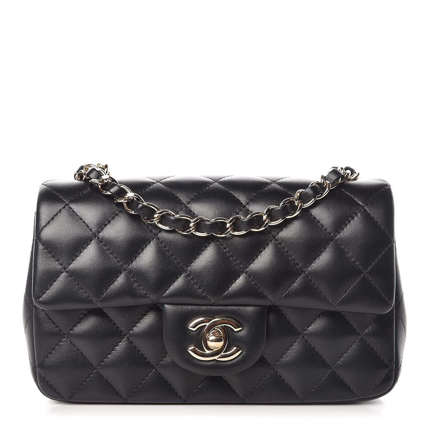 Lambskin Quilted Mini Rectangular Flap Black
