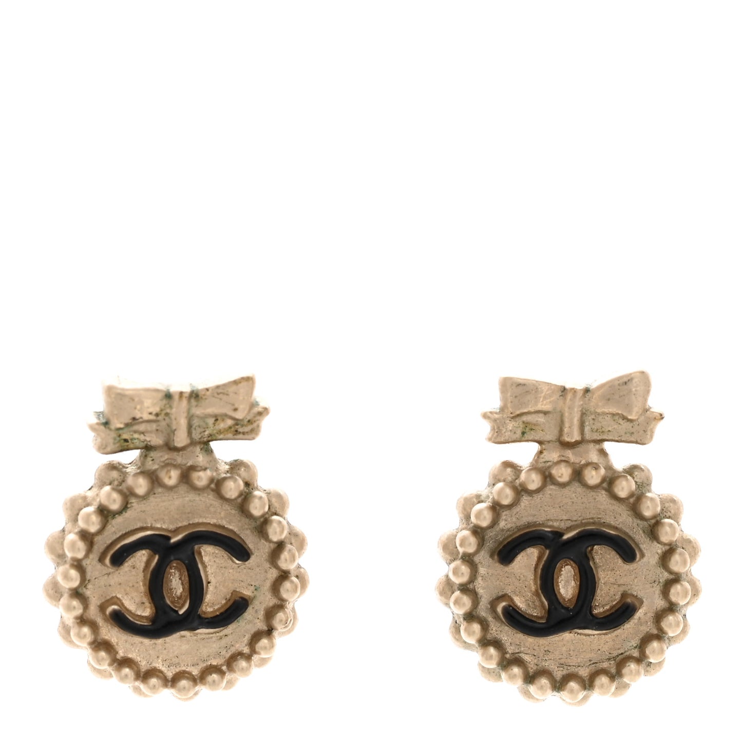 CC Bow Earrings Black Gold