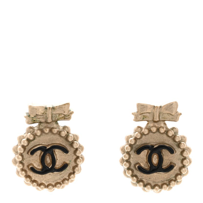 Chanel CC Bow Earrings Black Gold 1 of 5
