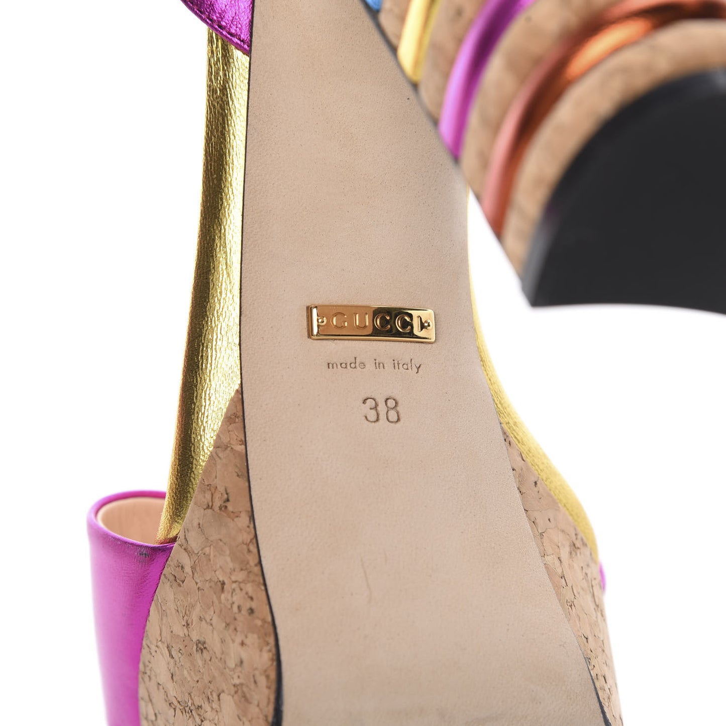 Metallic Nappa Cork Claudie Platform Sandals 38 Fuchsia Multi