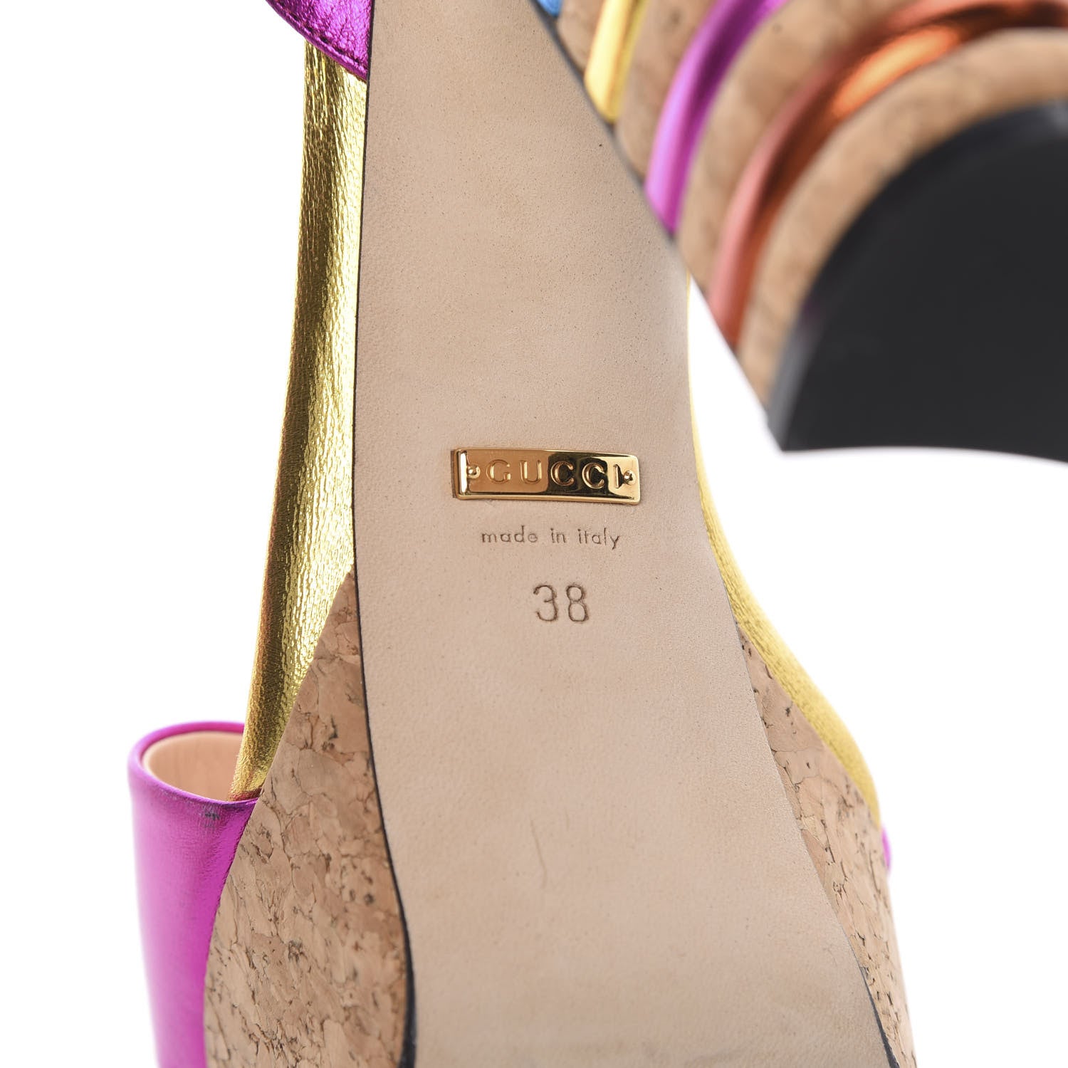 Gucci Metallic Nappa Cork Claudie Platform Sandals 38 Fuchsia Multi 8 of 10