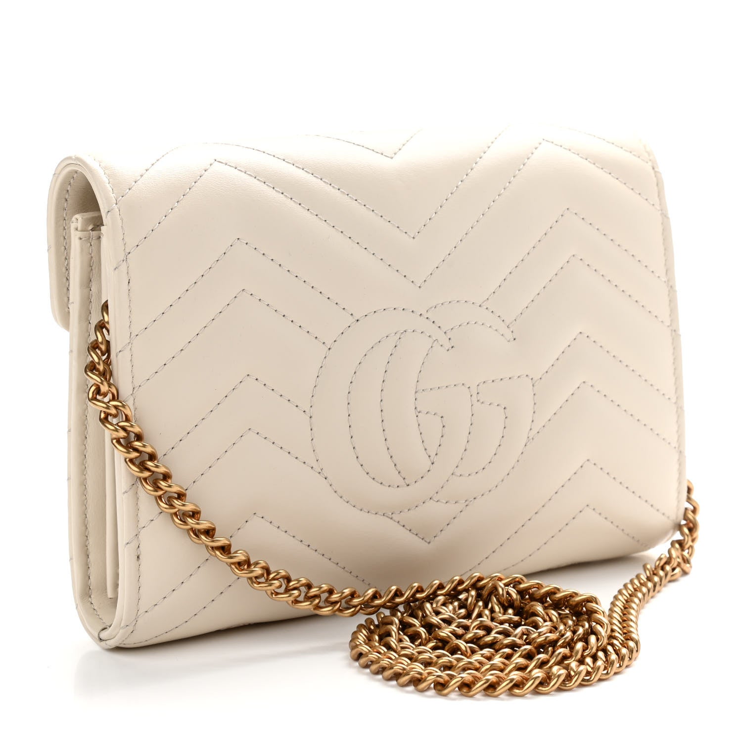 Gucci Calfskin Matelasse GG Marmont Chain Wallet Mystic White 4 of 17