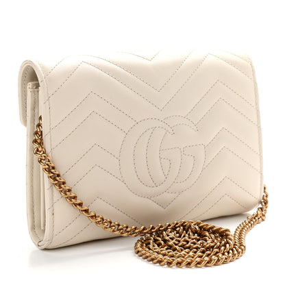 Gucci Calfskin Matelasse GG Marmont Chain Wallet Mystic White 4 of 17