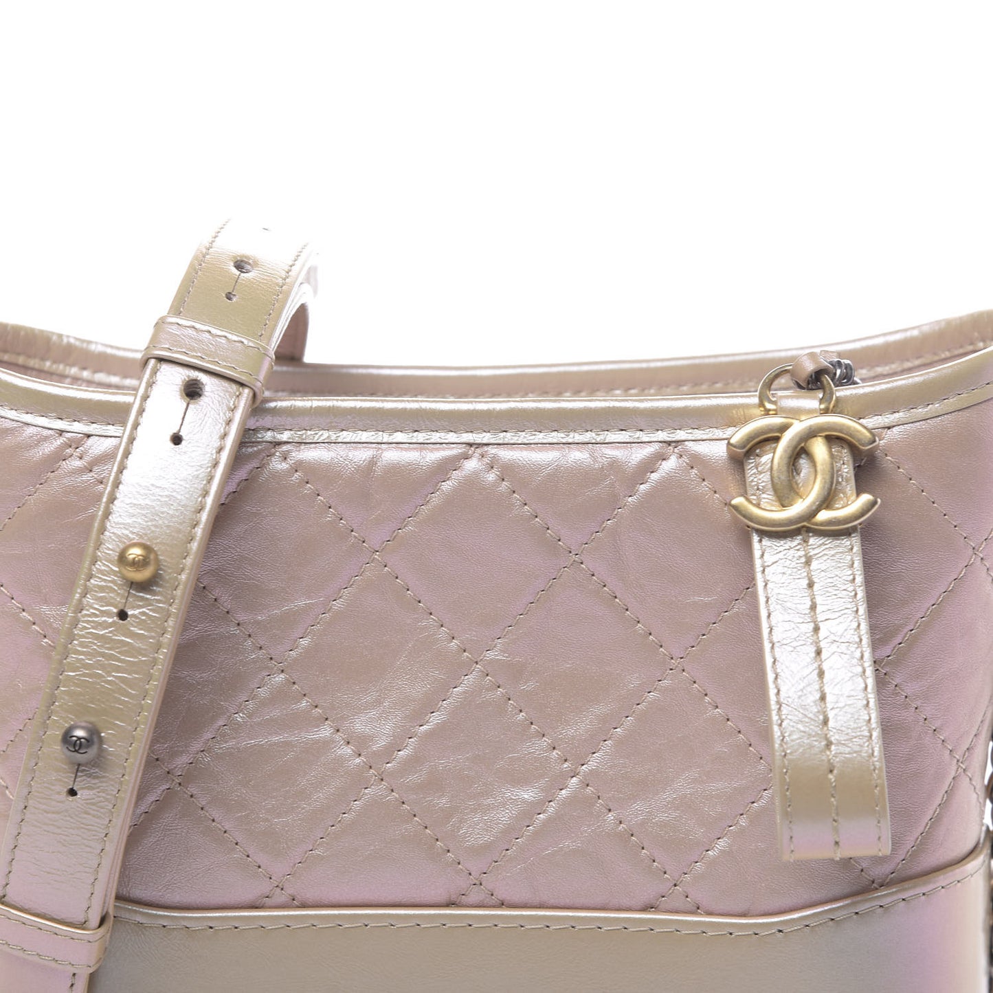 Iridescent Aged Calfskin Quilted Small Gabrielle Hobo Light Pink